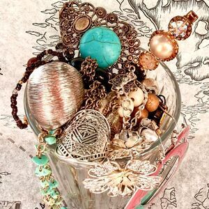 Boho Vintage Jewelry Jar Bundle (Necklaces Earrings, Rings, Bracelet, Etc)